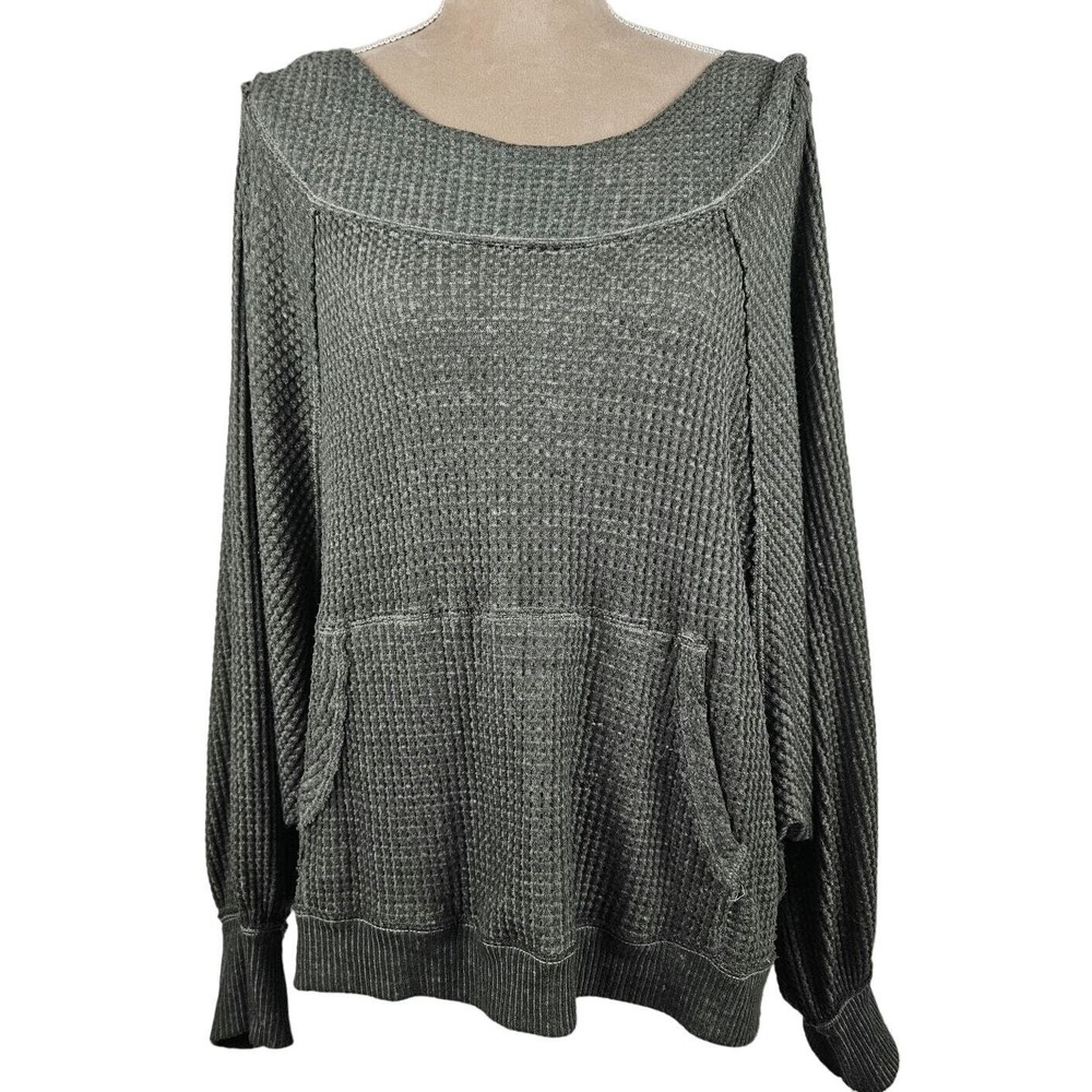 FP We The Free Top Sz S Oversized Dolman‎ Sleeves Kangaroo Pocket Boho Green